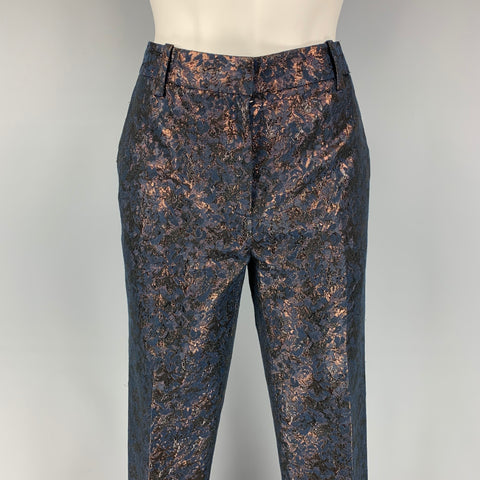 3.1 PHILLIP LIM Size 2 Navy & Copper Polyester / Cotton Metallic Dress Pants