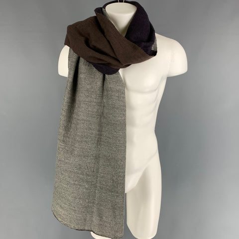 HORN PLEASE Eggplant Grey Brown Knitted Color Block Scarf
