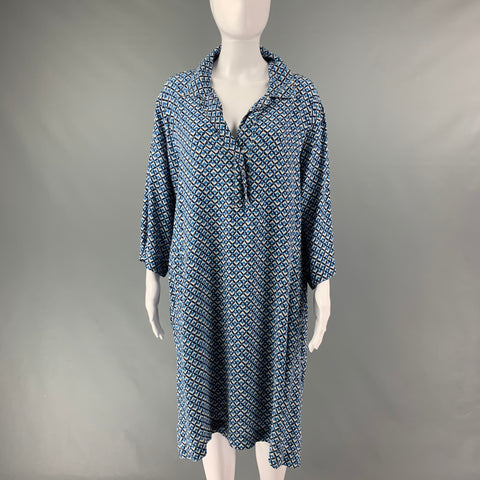 GERARD DAREL Size XL Blue &  White Silk Abstract Shirt dress Dress