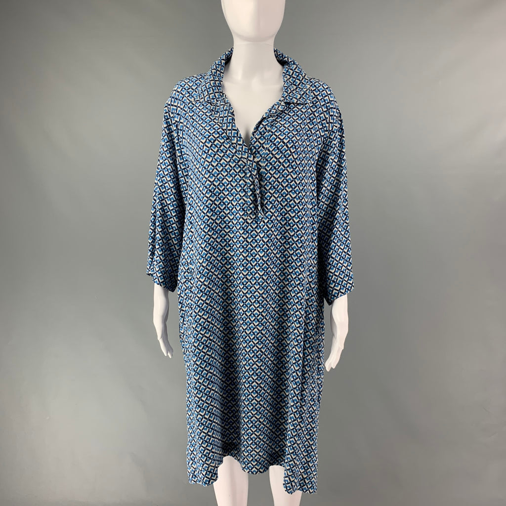 GERARD DAREL Size XL Blue & White Silk Abstract Shirt dress Dress – Sui  Generis Designer Consignment