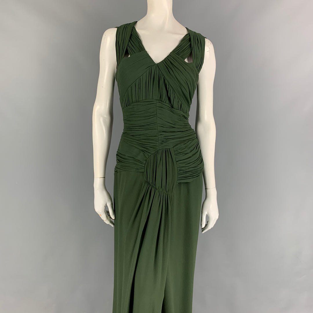 BURBERRY PRORSUM Pre-Fall 2012 Size 8 Green Silk Ruched Evening Dress Gown Sui Generis Designer Consignment BURBERRY PRORSUM Pre-Fall 2012 Size 8 Green Silk Ruched Evening Dress Gown Sui Generis Designer Consignment