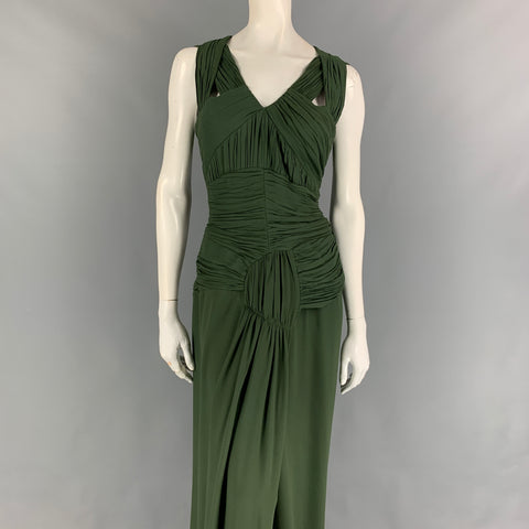 BURBERRY PRORSUM Pre-Fall 2012 Size 8 Green Silk Ruched Evening Gown Dress
