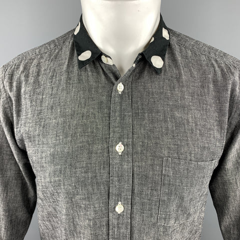 COMME des GARCONS HOMME PLUS Talla XS Camisa de manga larga con ribete de lunares de algodón gris