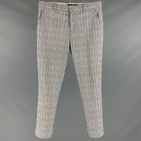 MR TURK Taille 31 Pantalon décontracté en mélange de viscose graphique blanc marine devant plat