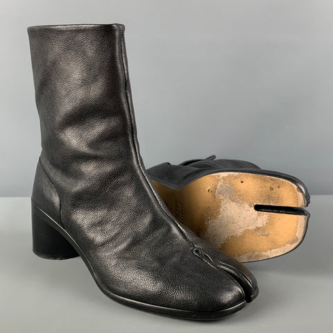 MAISON MARGIELA Size 10 Black Leather Ankle Tabi Boots