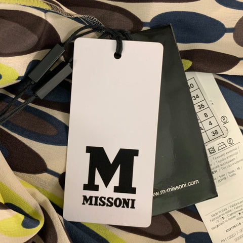 M MISSONI Size 4 Green, Blue & Cream Silk Abstract Blouse