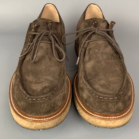 TOD'S Size 11 Brown Suede Crepe Sole Lace Up Shoes