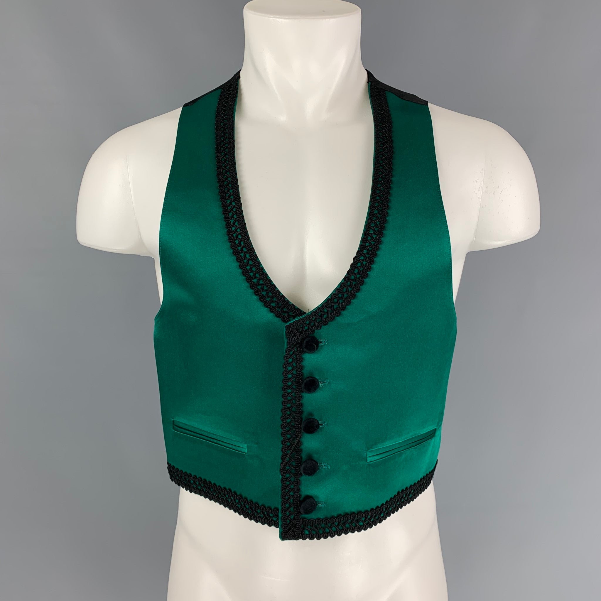 DOLCE & GABBANA SS 15 Size 40 Emerald Green Black Silk Embroidered
