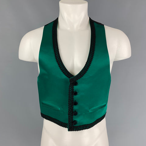 DOLCE & GABBANA SS 15 Size 40 Emerald Green Black Silk Embroidered Torero Vest Jacket