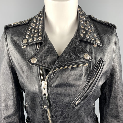 SCHOTT Chaqueta motera de cuero con tachuelas, edición limitada, talla S, color negro