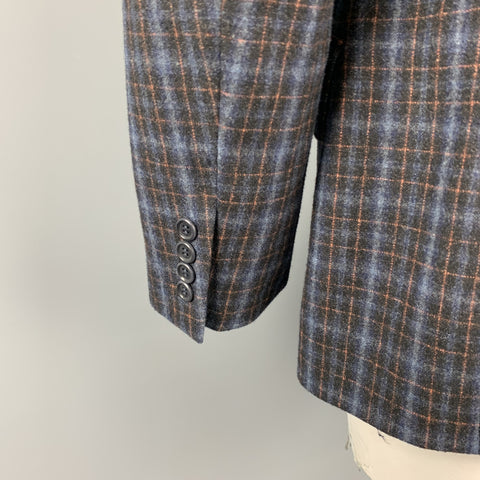 PS by PAUL SMITH Size 42 Navy & Blue Plaid Wool / Cotton Peak Lapel Sport Coat