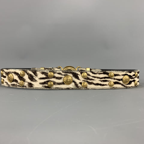 GIANNI VERSACE Studded Size 32 Beige Leather Pony Hair Brown Belt