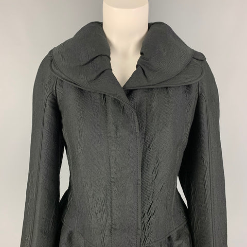 ROCHAS Size 4 Black Textured Wool Peplum Jacket