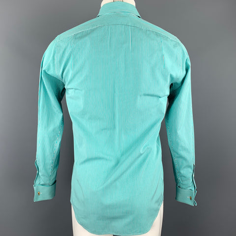 RALPH LAUREN Black Label Size S Teal Stripe Cotton Button Up Long Sleeve Shirt
