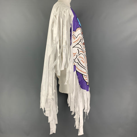 WALTER VAN BEIRENDONCK SS22 White Blue Graphic Tyvek Smile Poncho