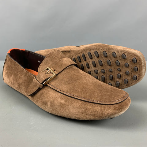 SANTONI Size 11 Brown Suede Drivers Loafers