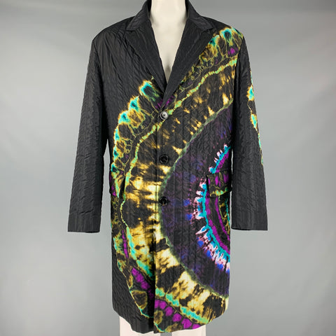 DRIES VAN NOTEN FW19 Size 44 Black Multi Color Tie Dye Coat