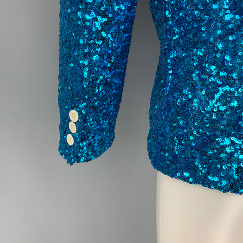 COMME des GARCONS HOMME PLUS SS 18 Size S Aqua Sequined Polyester Blend Jacket