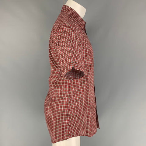 DSQUARED2 Size L Red Black White Checkered Cotton Short Sleeve Shirt