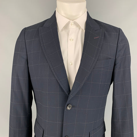 PAUL SMITH Size 40 Navy & Brown Window Pane Wool Single Breasted Sport Coat