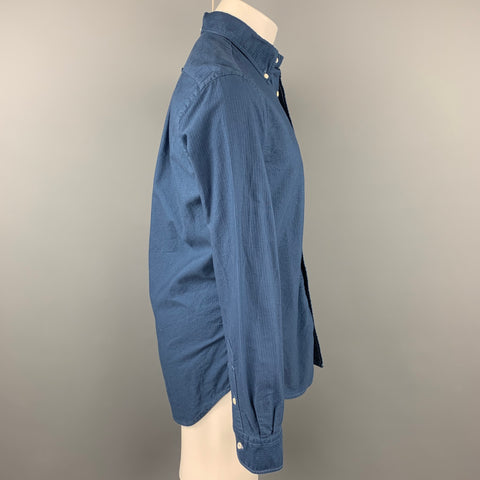 GITMAN VINTAGE Talla M Camisa de manga larga con botones de algodón a rayas azul marino