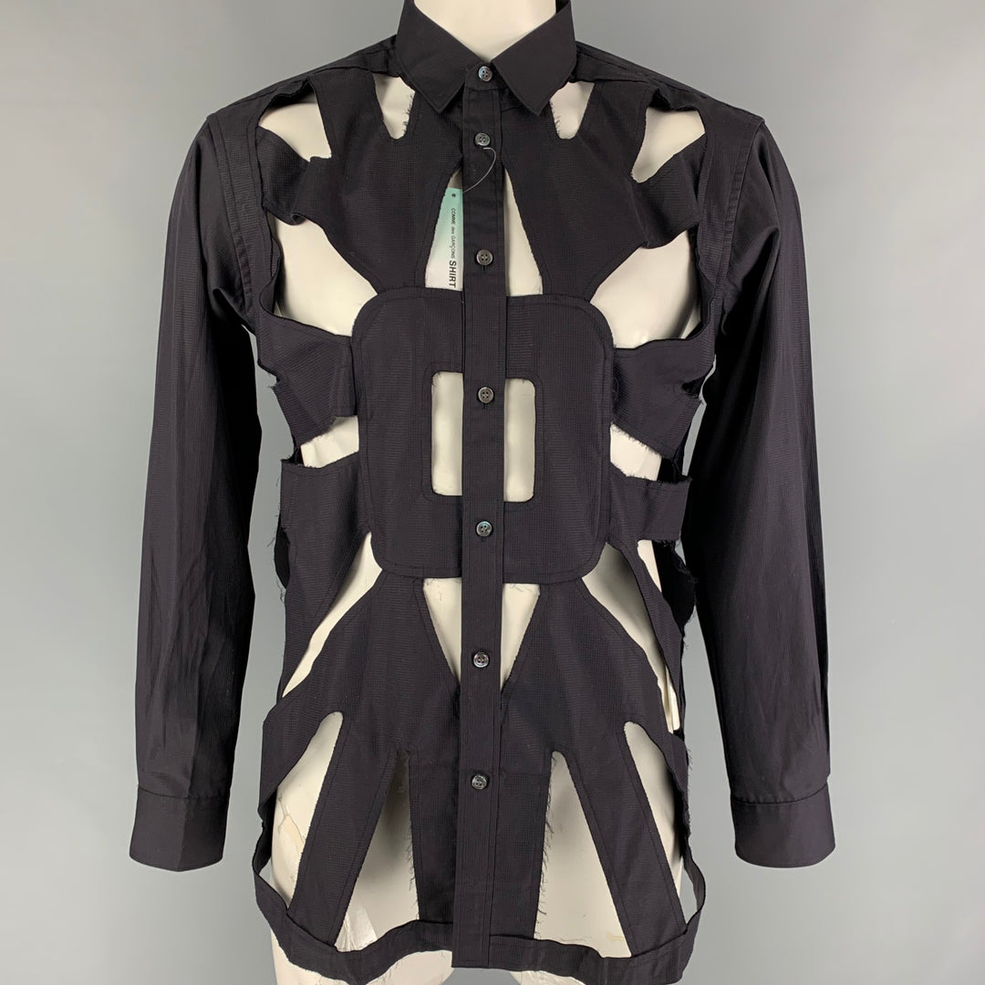 COMME des GARCONS SHIRT Size L Black Cut Outs Cotton Button Up Long Sleeve Shirt