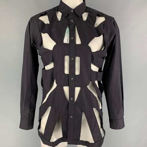 COMME des GARCONS SHIRT Size L Black Cut Outs Cotton Button Up Long Sleeve Shirt