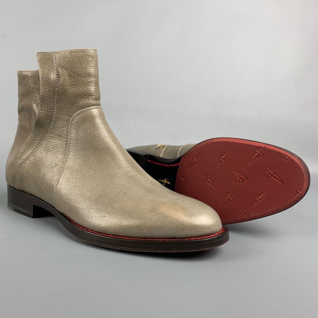 CESARE PACIOTTI Size 8.5 Taupe Pebble Grain Leather Contrast Stitch Boots