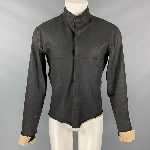 M.A+ Size M Slate Coated Canvas Hidden Buttons Long Sleeve Shirt