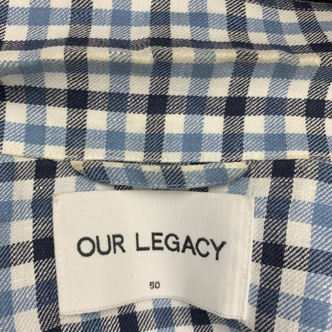 OUR LEGACY Size 40 White & Blue Checkered Plaid Cotton Oversized Shirt