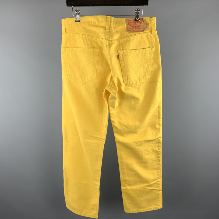 LEVI'S Talla 34 Pantalones casuales con bragueta de botones de algodón sólido amarillo