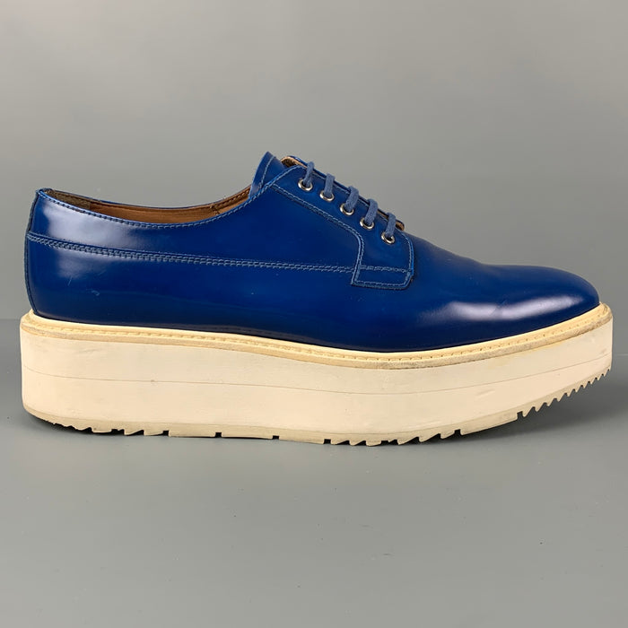 PRADA Size 11 Royal Blue White Leather Platform Laces