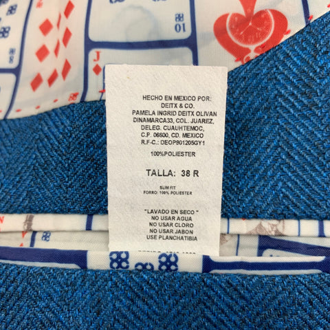 DEITX & CO. Size 38 Blue Herringbone Polyester Notch Lapel Sport Coat