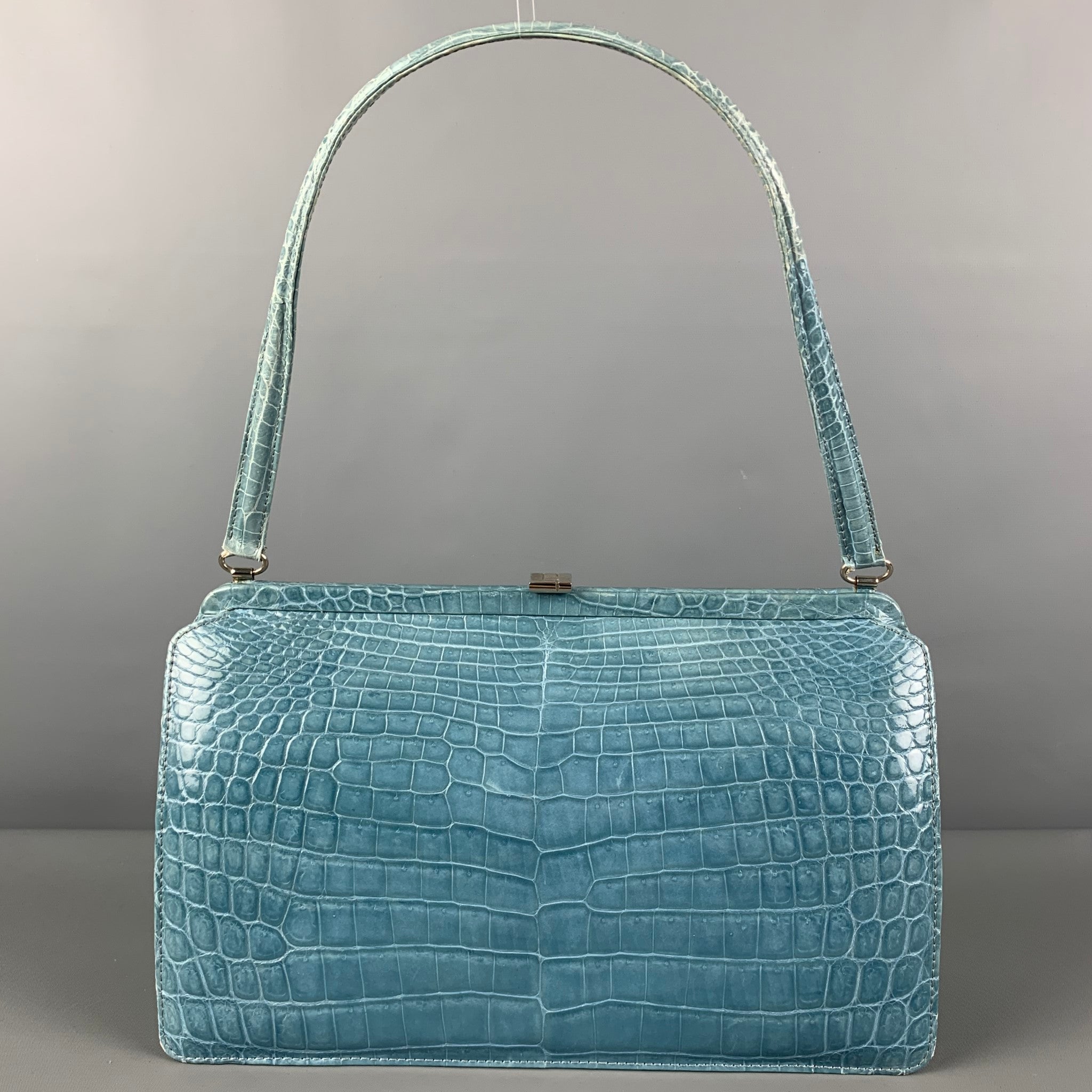 LAMBERTSON TRUEX Blue Alligator Leather Top Handles Handbag – Sui