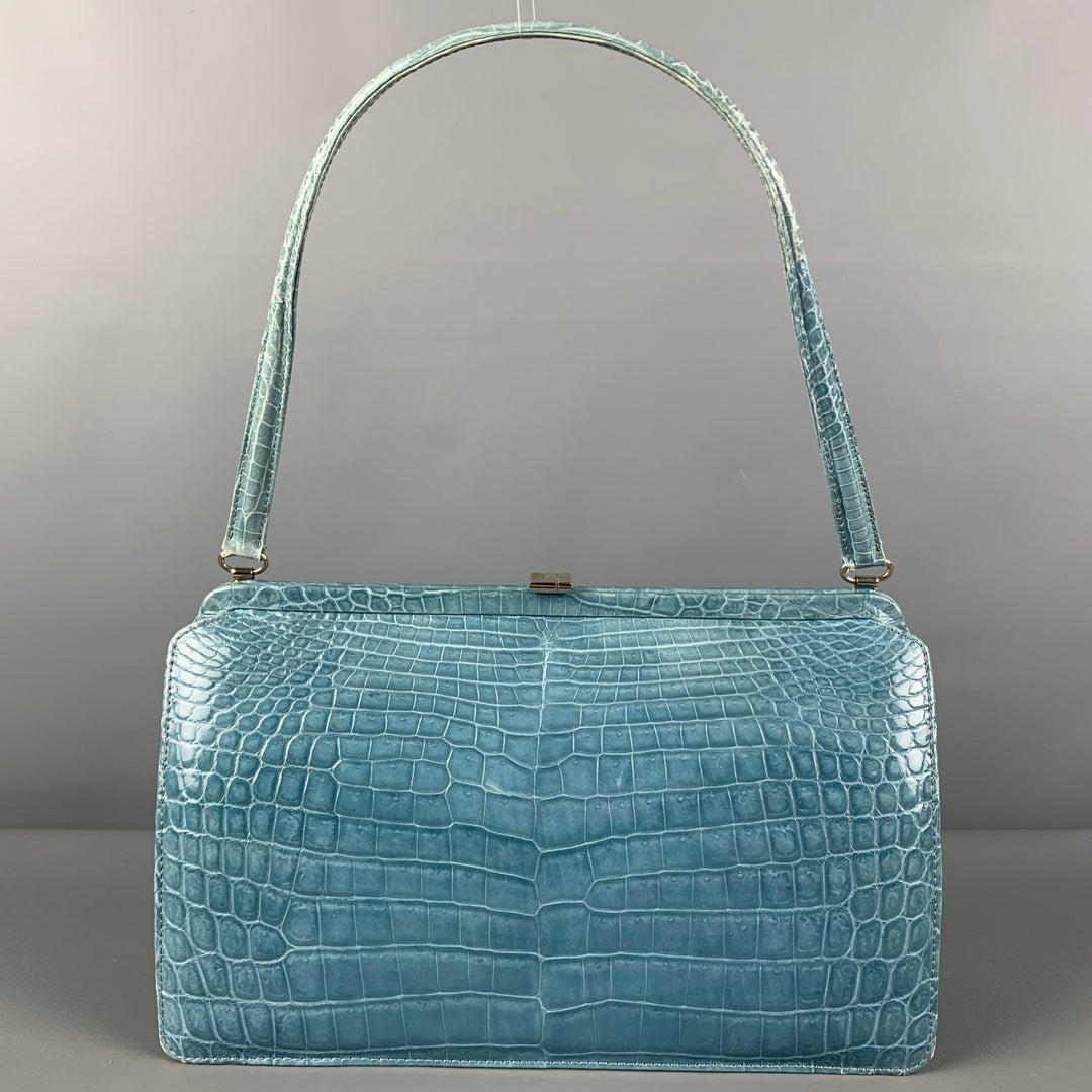 LAMBERTSON TRUEX Blue Alligator Leather Top Handles Handbag