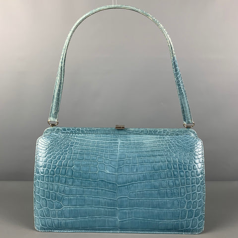 LAMBERTSON TRUEX Blue Alligator Leather Top Handles Handbag