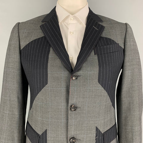 MOSCHINO Talla 42 Abrigo deportivo regular gris marino con solapa de muesca y lana patchwork