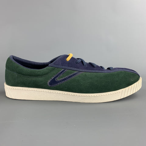 TRETORN Size 11 Burgundy & Green Color Block Suede Sneakers