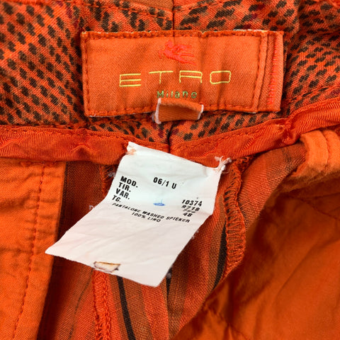 ETRO Size 32 Orange Stripe Linen Zip Fly Casual Pants