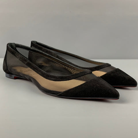 CHRISTIAN LOUBOUTIN Galativi Talla 7 Zapatos planos de ante negro con punta en punta