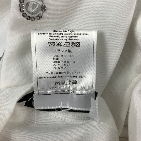 CHRISTIAN DIOR Size 8 White Silver Cotton Embroidered T-Shirt