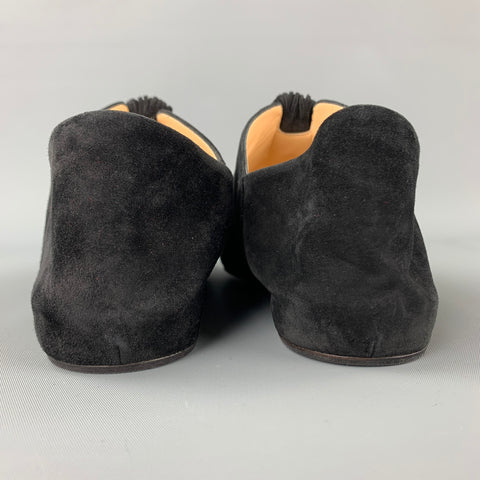CHRISTIAN LOUBOUTIN Medinana Pliable Taille 8 Chaussures plates à pompons en daim noir