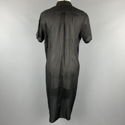 COMME des GARCONS Taille M Robe chemise surdimensionnée en coton transparent noir à points contrastés