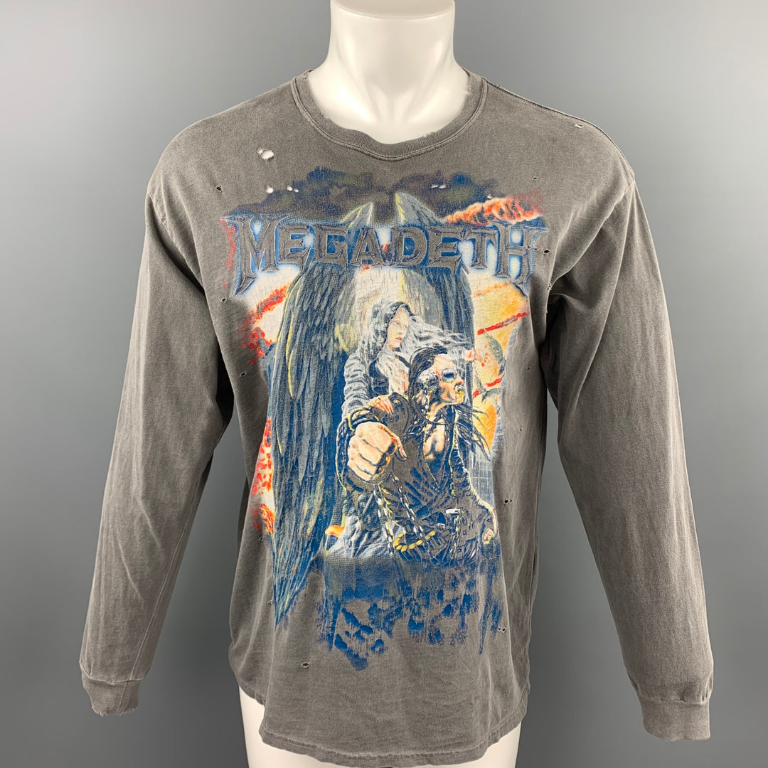 R13 Size XS Grey Rock Concert Megadeth Print Cotton Crew-Neck Long Sleeve T-shirt