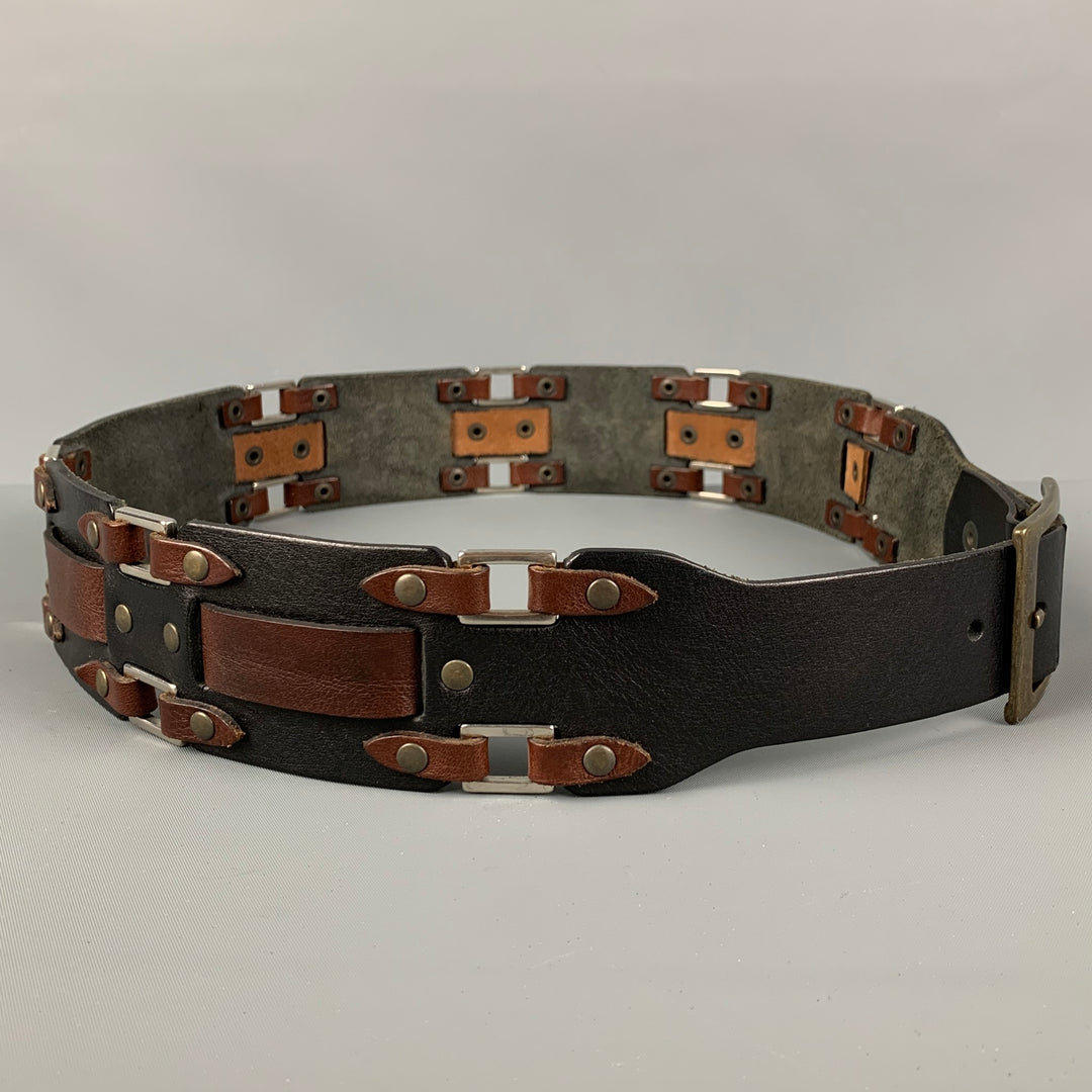 DSQUARED2 Size M Black Brown Studded Leather Belt