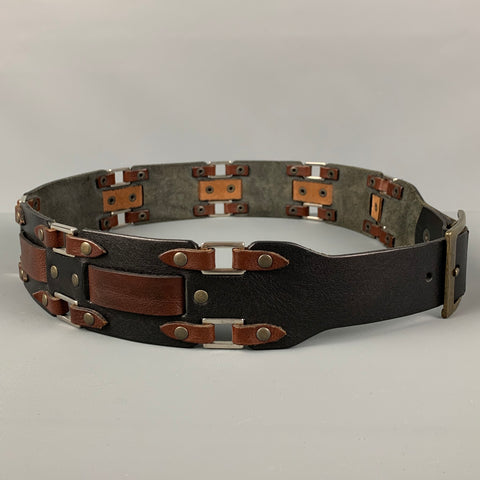 DSQUARED2 Size M Black Brown Studded Leather Belt
