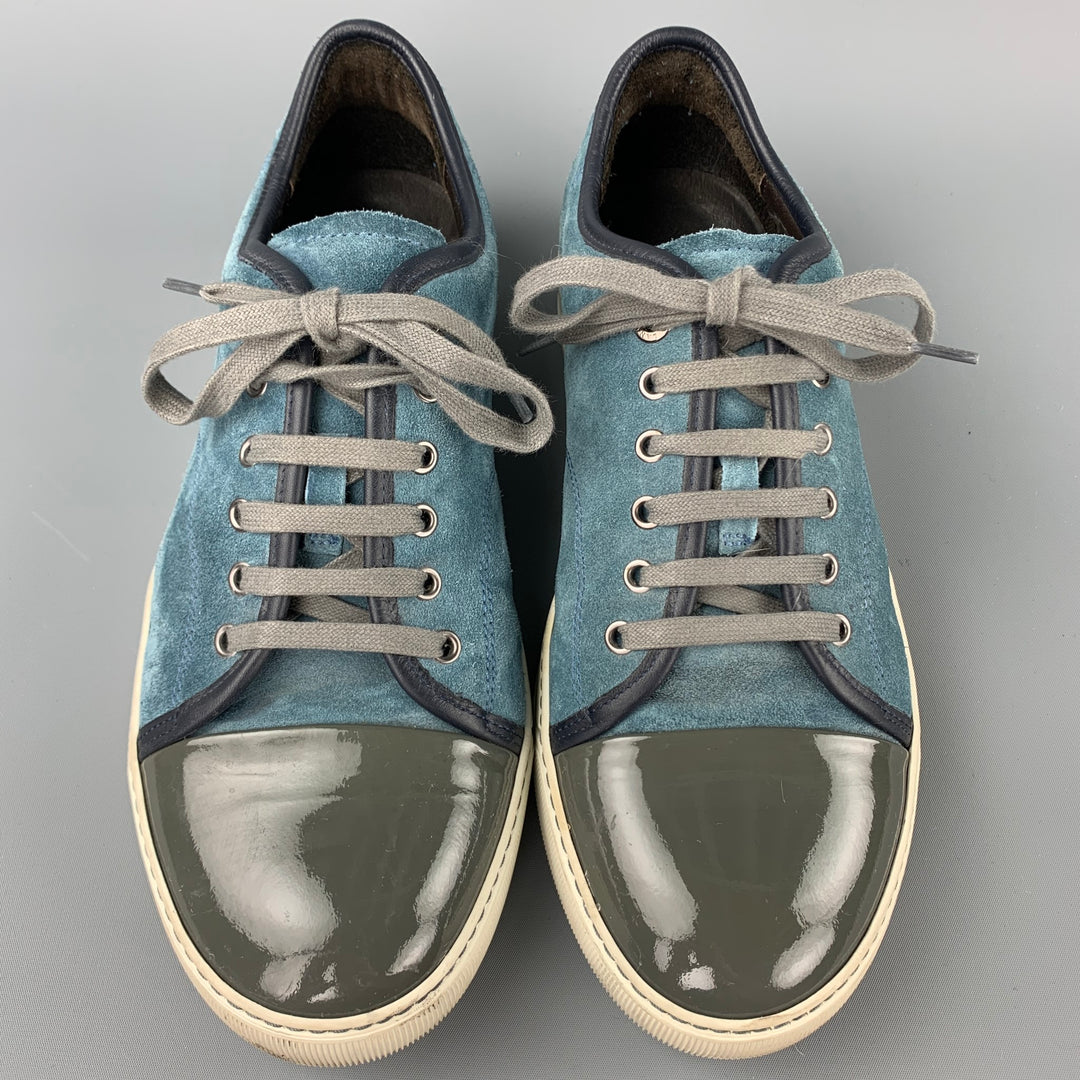 LANVIN en BLEU Size 9 Blue Leather Lace Up Sneakers