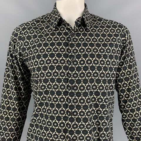 DRIES VAN NOTEN Size XL Black & White Circle Print Cotton Button Up Long Sleeve Shirt