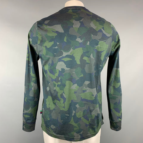 PAUL SMITH Size L Green & Blue Camouflage Cotton Long Sleeve T-shirt