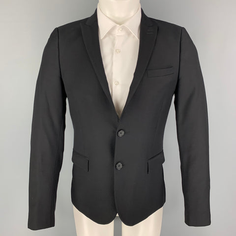 THE KOOPLES Size 36 Black Wool Peak Lapel Sport Coat
